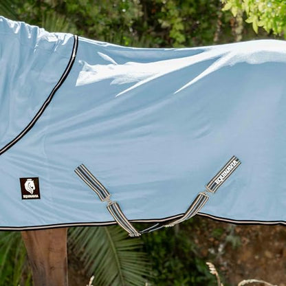 Equinavia Brisk Mesh Horse Fly Sheet with Neck Coverage, UV Protection - color: Light Blue, size: 75 in
