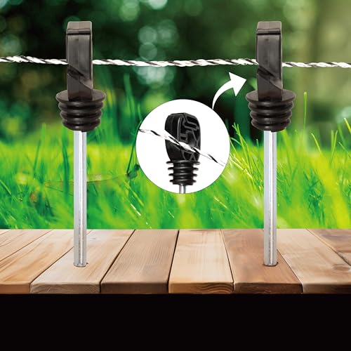 PK150 Multi-Function Medium Distance Offset Screw-in Insulators Black with 1 Free Socket Tool for Electric Fence Wood Post