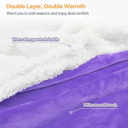 Catalonia Sherpa Wearable Blanket with Sleeves and Pocket for Adults - color: Purple, size: Standard Pocket