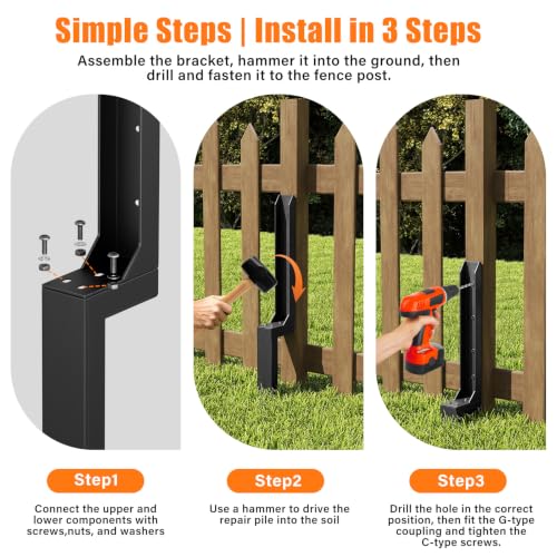 1 Pcs Fence Post Repair Kit,4×4/6x6 Fence Post Support,Heavy Duty Post Anchor Ground Spike with Double-Layer Thickened Fence Post Anchor & Stakes for Repair Tilted, Broken Wood Fence Post - size: Split