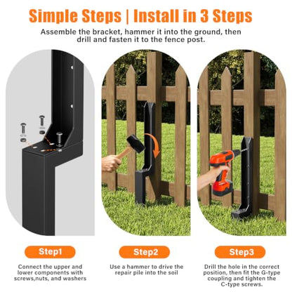 1 Pcs Fence Post Repair Kit,4×4/6x6 Fence Post Support,Heavy Duty Post Anchor Ground Spike with Double-Layer Thickened Fence Post Anchor & Stakes for Repair Tilted, Broken Wood Fence Post - size: Split