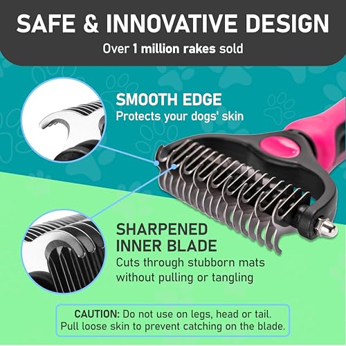 Maxpower Planet Hair Brush - Double Sided Shedding, Dematting Undercoat Rake for Dogs, Cats - Extra Wide Dog Grooming Brush, Pink - color: Pink, size: Large