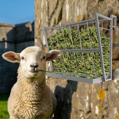 2-in-1 Wall Mount Hay Feeder, Silver Grain Rack for Goats/Horses/Sheep - color: Silver