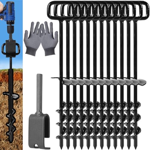 16In Tent Stakes, Ground Anchors Screw in (Color : Black, Size : 12PC) - color: Black, size: 12PCS