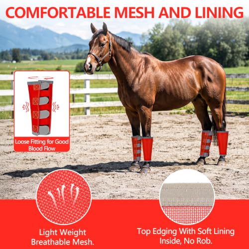 Fly Boots for Horses Set of 4 with Reflective Vercros, Loose Fitting Mesh Horse Fly Boots Leggings, Adjustable Equine Leg Wraps & Socks, Stay Up Not Sag, No Rub - color: Red
