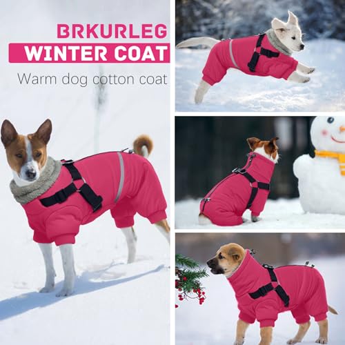 BRKURLEG Dog Winter Coat with Harness Built in, Winter Dog Jacket for Small and Medium Dogs, Small Dogs Snowsuit Reflective Windproof Cold Weather Coat, Puppy Warm Fleece Coats, Hot Pink, S - color: Hot pink, size: Small