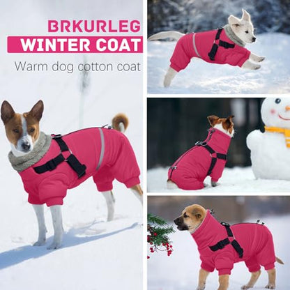 BRKURLEG Dog Winter Coat with Harness Built in, Winter Dog Jacket for Small and Medium Dogs, Small Dogs Snowsuit Reflective Windproof Cold Weather Coat, Puppy Warm 100% Polyester Coats, Hot Pink, M - color: Hot pink, size: Medium