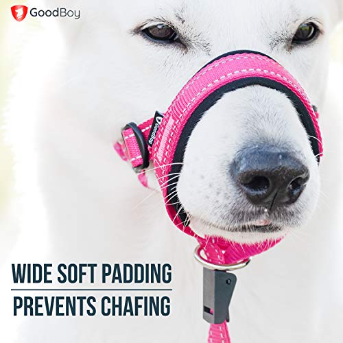 GoodBoy Dog Head Halter with Safety Strap - Stops Heavy Pulling On The Leash - Padded Headcollar for Small Medium and Large Dog Sizes - Head Collar Training Guide Included (Size 4, Pink Nylon) - color: Pink Nylon / Black Padding, size: Size 4 (Pack of 1)