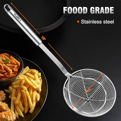 Walfos Spider Strainer - 5.5 Inch Stainless Steel Fryer Scoop, Kitchen Spider Skimmer Strainer With Handle, For Cooking Deep Fryer, Pasta, Spaghetti, Noodle, Vegetables, Egg - style: 1 Pcs Spider Strainer