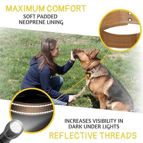 ADITYNA Heavy Duty Dog Collar for Large Dogs with Traffic Handle - color: Coyote Brown, size: Large: Fit 18-23" Neck