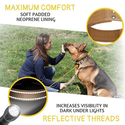 ADITYNA Heavy Duty Dog Collar for Large Dogs with Traffic Handle - color: Coyote Brown, size: Large: Fit 18-23" Neck