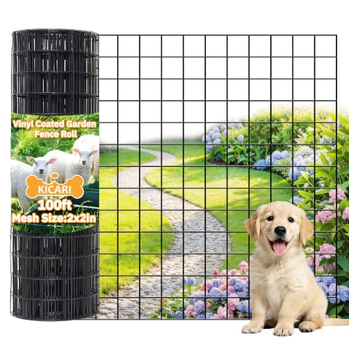 PVC Coated Welded Wire Fencing,2"x2" 14GA Coated (16GA Bare),36inch H x 100ft L Garden Wire Fence Roll,2/3/4/5/6ft Tall x 100 ft Long Vinyl Coating Metal Wire Mesh for Yard,Farm,Dog,Vegetable - color: Black, size: 14GA 2x2 36"x100'
