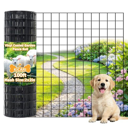 PVC Coated Welded Wire Fencing,2"x2" 14GA Coated (16GA Bare),72inch H x 100ft L Garden Wire Fence Roll,2/3/4/5/6ft Tall x 100 ft Long Vinyl Coating Metal Wire Mesh for Yard,Farm,Dog,Vegetable - color: Black, size: 14GA 2x2 72"x100'