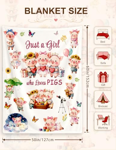 Pig Gifts for Gils Friends Piggy Lovers, Pig Blanket, Pigs Birthday Gifts | Just A Girl Who Loves Pigs Pig Blanket Gifts Christmas Thanksgiving Day Soft Flannel Throw Blanket for Girls Adult, 50*60 - color: Pig