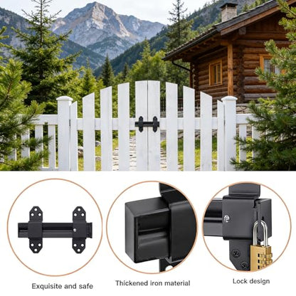 Heavy Duty Slide Bolt Gate Latch,Gate Latch Lock with Padlock Hole,Gate Latch for Wooden Fences, Barn Doors, Sliding & Swing Gates, Outdoor Sheds & Courtyards, Matte Black (1Pack) - color: Black (1Pack)