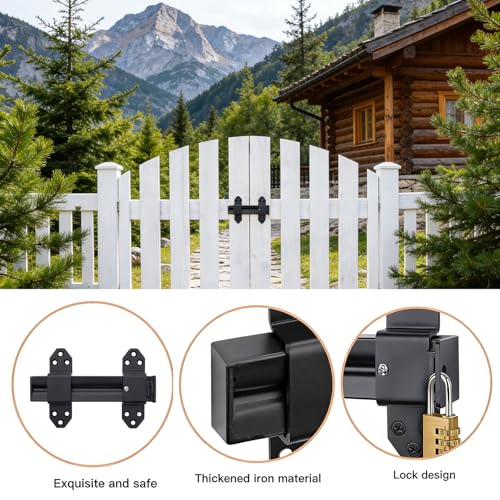 Heavy Duty Slide Bolt Gate Latch,Gate Latch Lock with Padlock Hole,Gate Latch for Wooden Fences, Barn Doors, Sliding & Swing Gates, Outdoor Sheds & Courtyards, Matte Black(2Pack) - color: Black (2Pack)