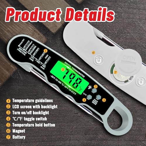 Meat Thermometer Digital, Instant Read Digital Meat Thermometer - color: Grey