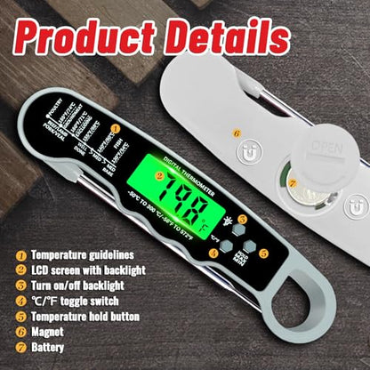 Meat Thermometer Digital, Instant Read Digital Meat Thermometer - color: Grey