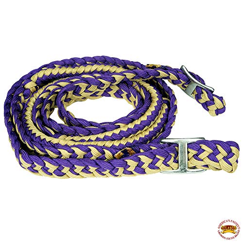 HILASON 1" X 8Ft Braided Poly Barrel Reins Horse Racing Flat Grip Knots - color: Blue Tan