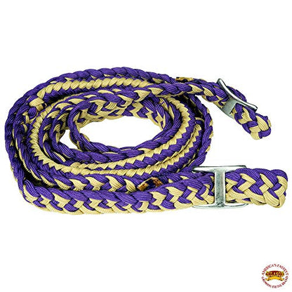 HILASON 1" X 8Ft Braided Poly Barrel Reins Horse Racing Flat Grip Knots - color: Blue Tan
