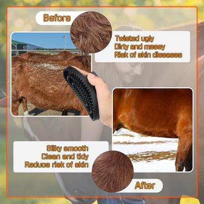 Rubber Curry Comb with Handle, Grooming Brush for Dogs, Cats & Horses - color: Rubber Curry Comb