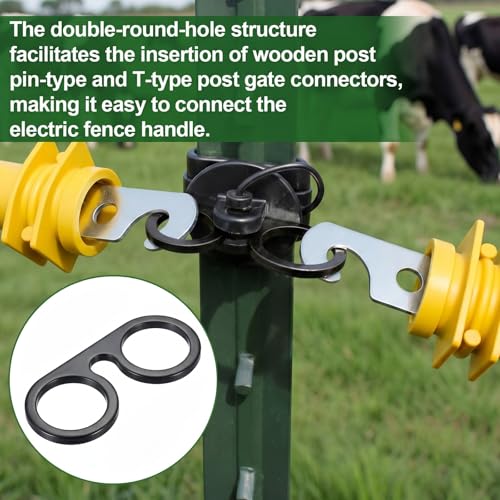 10 Pcs T-Post Electric Fence Gate Hook Heavy Duty Eyelet Set, Pin-Lock Insulator Gate Connector for High Tensile Ranch Farm and Property Fencing (Black) - color: Black