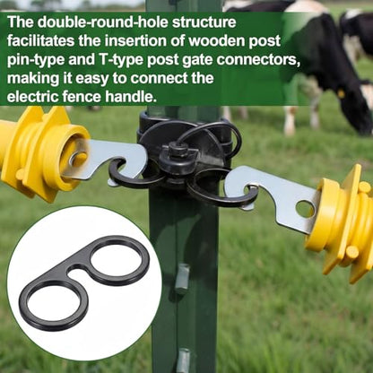 10 Pcs T-Post Electric Fence Gate Hook Heavy Duty Eyelet Set, Pin-Lock Insulator Gate Connector for High Tensile Ranch Farm and Property Fencing (Black) - color: Black