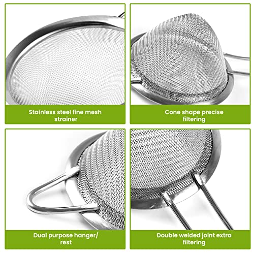 Set of 2 Stainless Steel Mesh Strainers for Kitchen - 5.5 inch Round Fine Mesh Strainer & 3.4 inch Conical Strainer Fine Mesh - Ideal to Sieve Pasta Noodles, Quinoa, Tea, Coffee, Juices, Flour