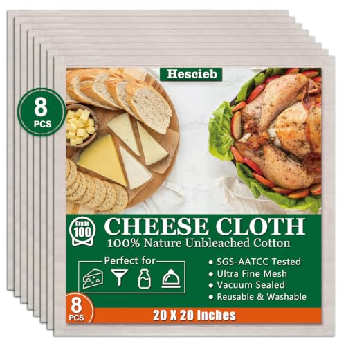 8 Pcs Cheese Cloths, SGS Tested 100% Unbleached Cotton, 20x20 Inch Cheesecloth for Straining, Grade 100 Ultra-Dense Cheese Cloth With Fabric Fine Mesh Cloth for Cooking, Juicing, Baking, Cheese Making - color: 8 Pcs