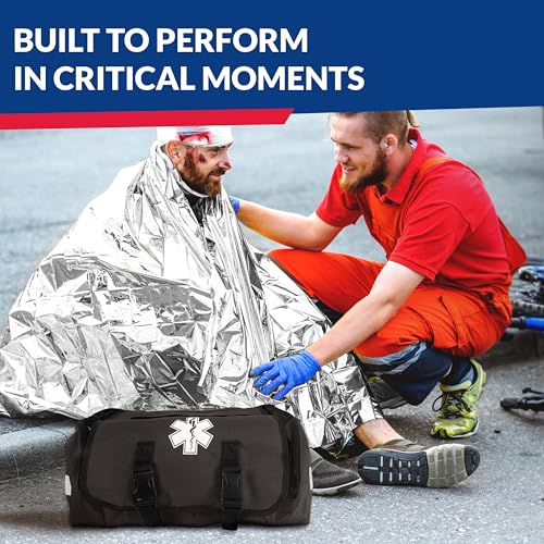 First Responder Trauma First Aid Kit Bag – Fully Stocked Emergency Medical Kit for Workplace, Vehicle & Home – OSHA & ANSI Compliant – Portable – Tactical Black - color: Tactical Black