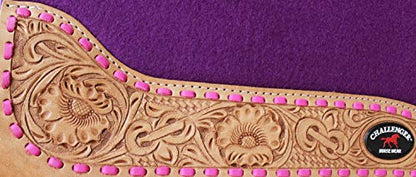30"x 30" Horse SADDLE PAD Western Contoured Wool Felt Moisture Wicking 39RT - color: Purple/Tan Leather, size: 30" Spine x 15" Drop, 3/4" Thick
