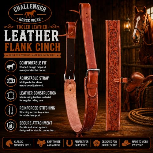 CHALLENGER Horse Western Carved Leather Rear Flank Back Cinch Girth Saddle Billets 9774-80 - color: Tan, size: 34" Long x 3" Wide