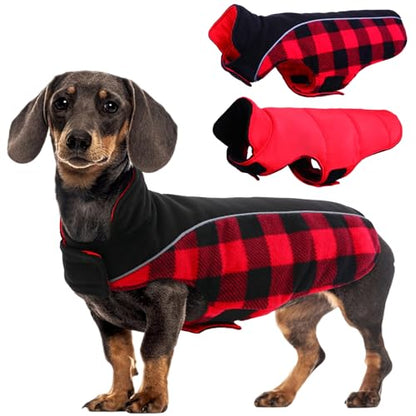 Kuoser Dog Winter Coat, Reversible Waterproof Dog Jacket with Reflective Strip, Warm Dogs Fleece Vest Adjustable Doggy Cold Weather Clothes Plaid Christmas Outfit Pet Apparel for Small Dogs, Red XS - color: Red, size: X-Small (Chest Girth: 9.4-13.8'' )