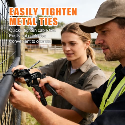 Stainless Steel Cable Tie Gun Kit：With 300pcs Uv Resistant Black Metal Zip Ties Heavy Duty Outdoor (150 Each of 8, 12 Inch) Adjustable Fastening Cutting Tie Tool Sets，for Chainlink Fence，Exhaust Wrap