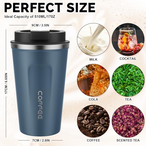 MOMSIV 17oz Travel Coffee Mug, Insulated Coffee Cup with Leakproof Lid - color: A-Silver Blue-17oz