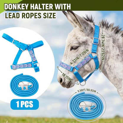 1 Set Mini Donkey Halter with Lead Rope Adjust, Lake Blue - color: Lake Blue