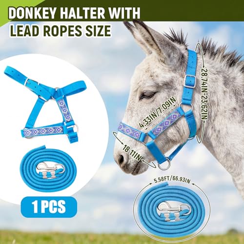 1 Set Mini Donkey Halter with Lead Rope Adjust, Lake Blue - color: Lake Blue
