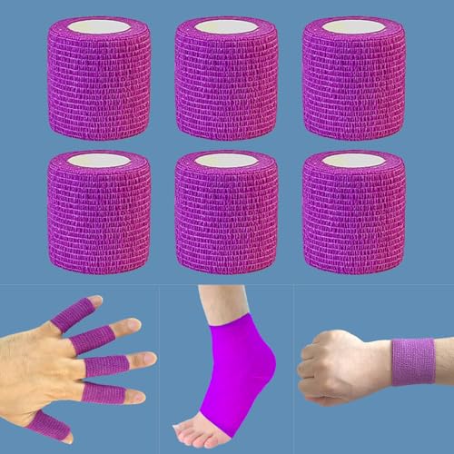 2 Inches Self Adhesive Bandage Wrap Bulk, 6 Pack, Purple - color: Purple