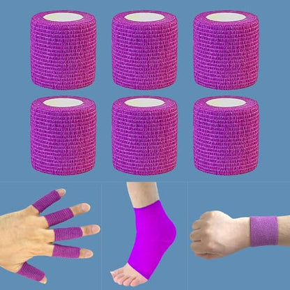 2 Inches Self Adhesive Bandage Wrap Bulk, 6 Pack, Purple - color: Purple
