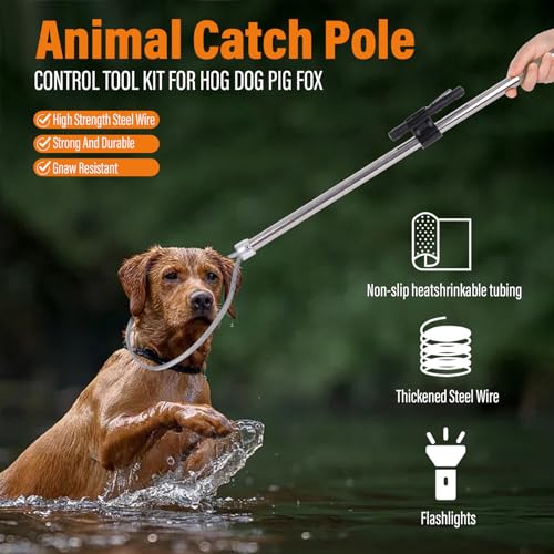 Dog Catcher Pole, Animal Catch Control Tool with Flashlight Non-Slip Tape