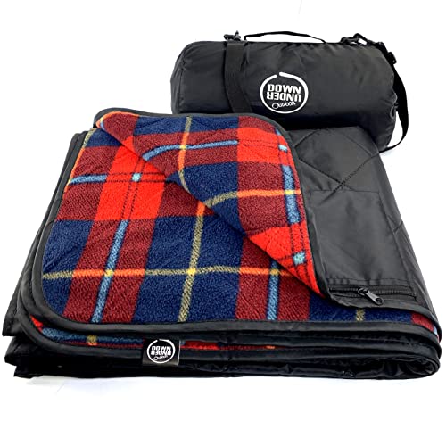 DOWN UNDER OUTDOORS Waterproof 350 GSM Fleece or Sherpa Stadium Blanket - color: Red Check