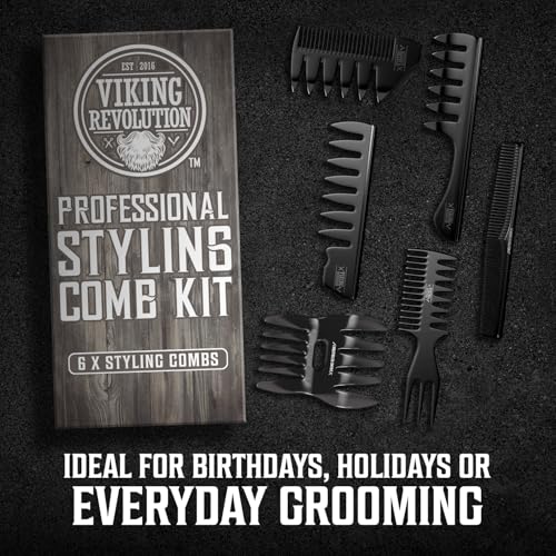 Viking Revolution Professional Hair Styling Combs for Men - 6 Piece Set | Anti-Static & Durable Design - For Styling, Texturizing & Detangling - Easy to Clean - Professional Grade