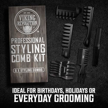 Viking Revolution Professional Hair Styling Combs for Men - 6 Piece Set | Anti-Static & Durable Design - For Styling, Texturizing & Detangling - Easy to Clean - Professional Grade