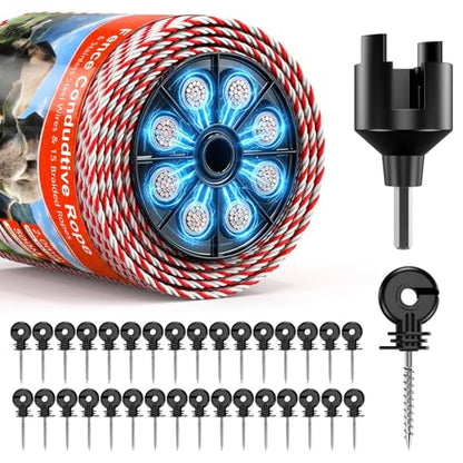 Electric Fence Polywire Kit, 500m/1650FT with 50 Insulators & Tool - size: 1650ft/500m