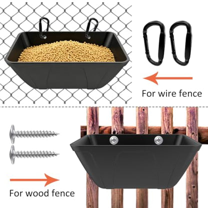 Hanging Chicken Feeder Trough for Goat Sheep Deer Poultry Duck Chicken Fence Feeder Livestock Feeding Container Goats Supplies Feeders Waterer Bucket - color: Black