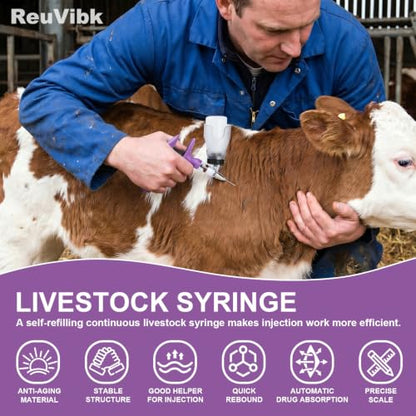 5ml Continuous Self-Refilling Livestock Syringe, 10 Needles Included - color: Purple