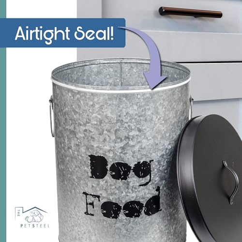 Medium 30lb Cat & Small 20lb Dog Pet Food Storage Canister with Scoop – Durable & Airtight for Freshnesss, Minimalist Design & Recyclable, Medium Metal Container(Combo - Small Dog Bin & Med Cat Bin) - size: Combo - Medium Cat 30lb & Small Dog 20lb