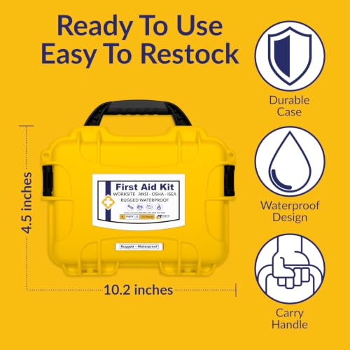 MFASCO Waterproof OSHA Class A First Aid Kit for Worksites & Construction - color: Yellow