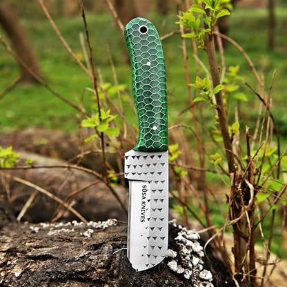 Custom Handmade 7'' fixed blade hoof rasp knife/Cow boy knife/Bull cutter Cowboy knives with pancake leather sheath (GREEN CONE) - color: GREEN CONE