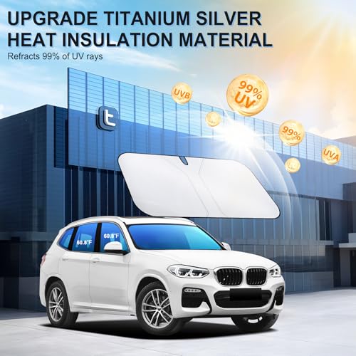 SINGARO Universal 300T Car Windshield Sun Shade, Foldable Reflective for Windshield & Window Shades with Overlapping Design, Car Interior Accessories (64.5" L x 33" W) - size: Big SUV